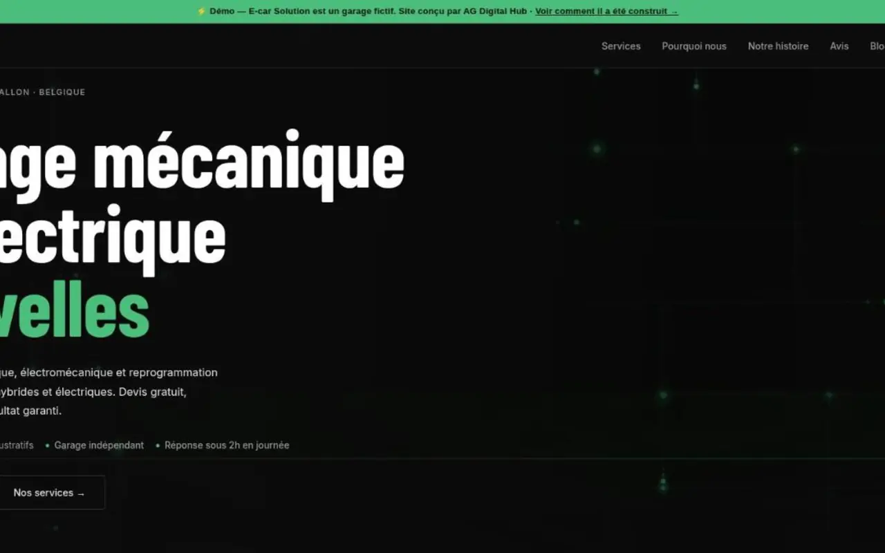 Site vitrine E-car Solution — garage hybride et électrique à Nivelles