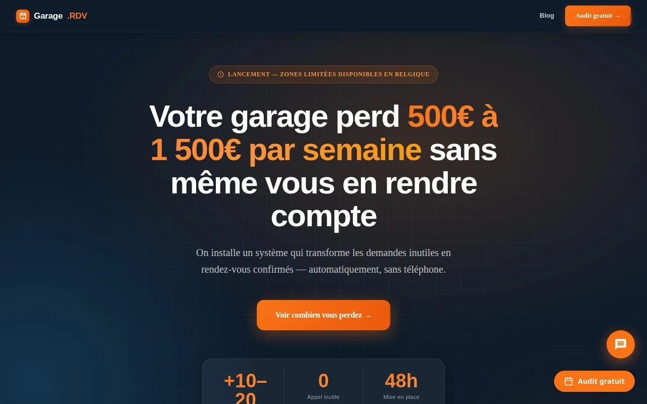 Garage.RDV — page d'accueil du système de prise de rendez-vous pour garages